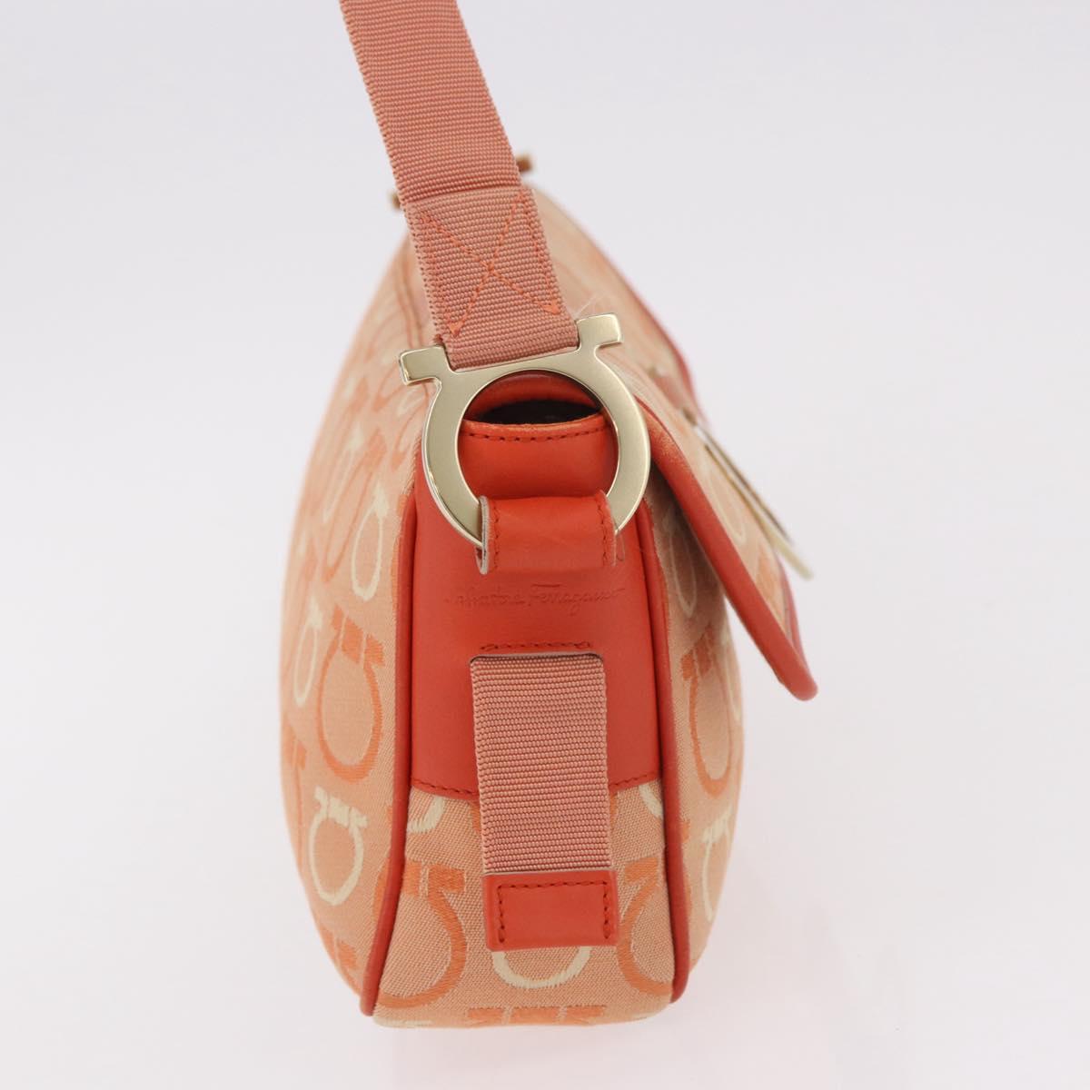 Salvatore Ferragamo Gancini Shoulder Bag Canvas Orange Gold Auth ka4878A