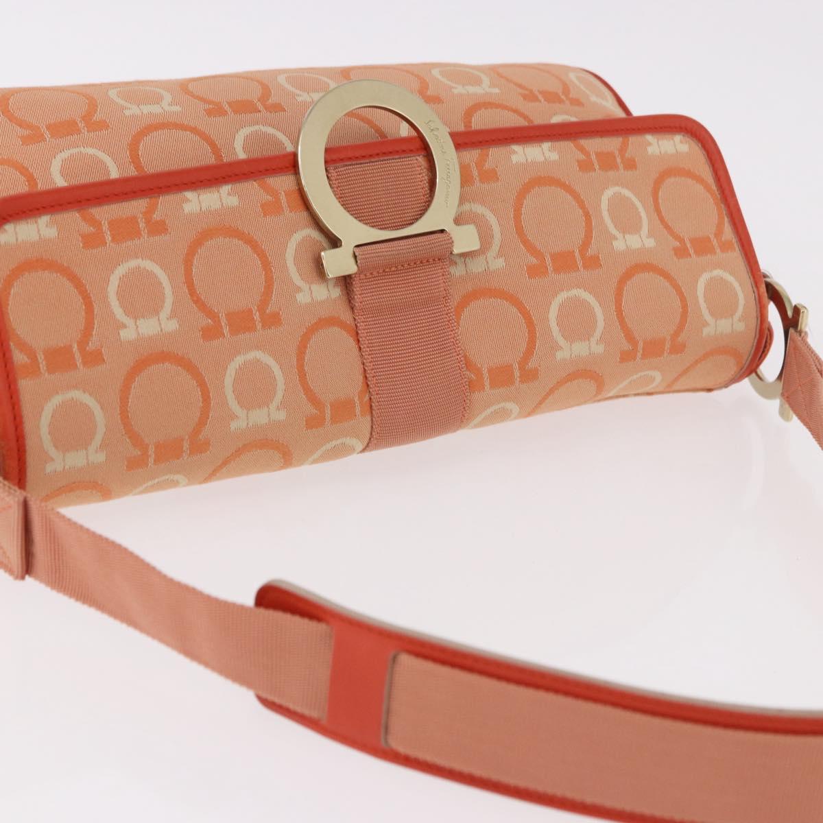 Salvatore Ferragamo Gancini Shoulder Bag Canvas Orange Gold Auth ka4878A