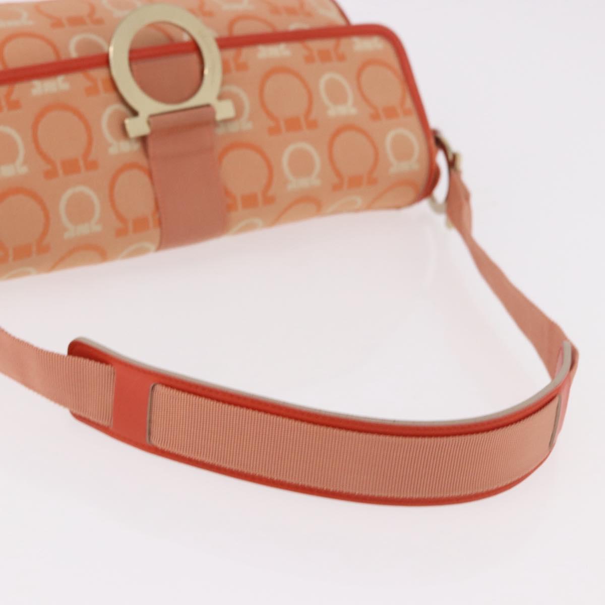Salvatore Ferragamo Gancini Shoulder Bag Canvas Orange Gold Auth ka4878A