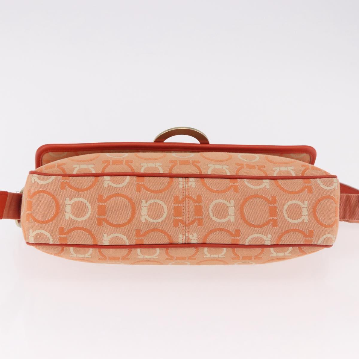 Salvatore Ferragamo Gancini Shoulder Bag Canvas Orange Gold Auth ka4878A