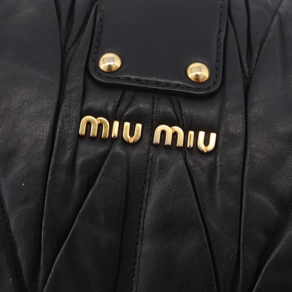 Miu Miu Matelasse Chain Shoulder Bag Leather Black Gold Auth ka4879V