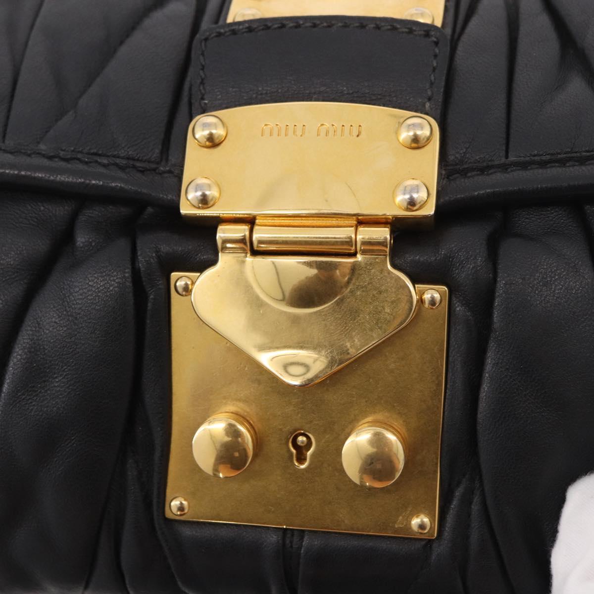 Miu Miu Matelasse Chain Shoulder Bag Leather Black Gold Auth ka4879V
