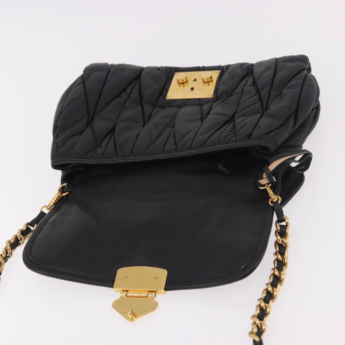 Miu Miu Matelasse Chain Shoulder Bag Leather Black Gold Auth ka4879V