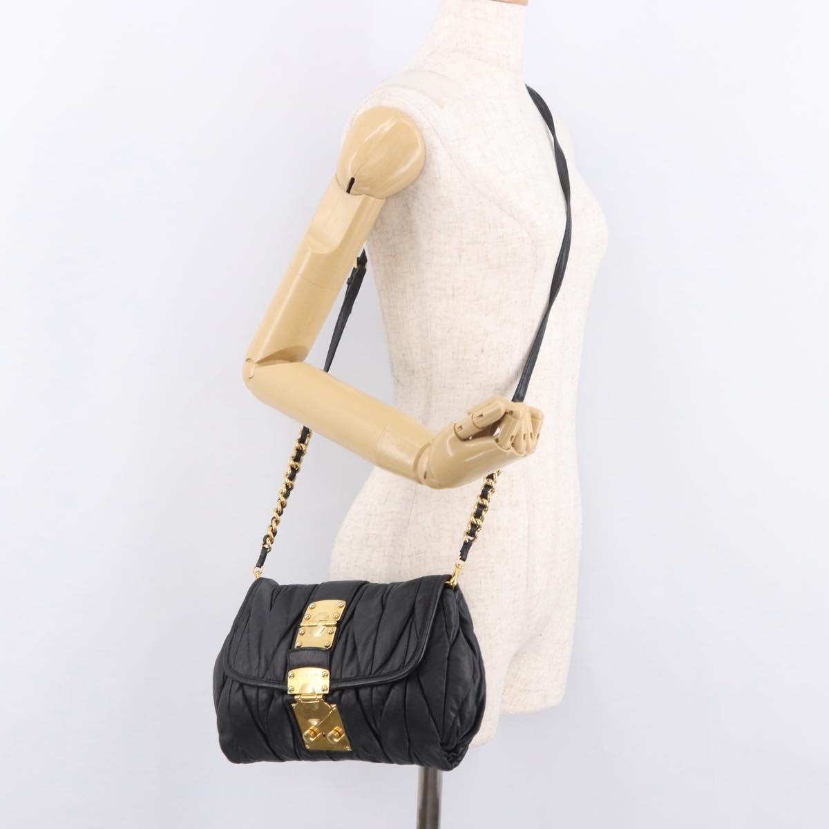 Miu Miu Matelasse Chain Shoulder Bag Leather Black Gold Auth ka4879V