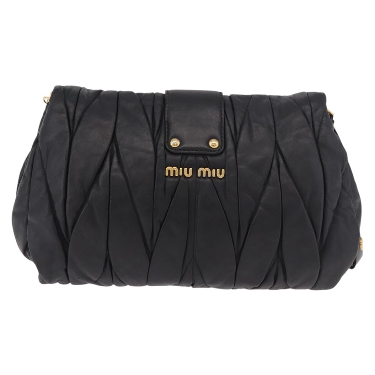 Miu Miu Matelasse Chain Shoulder Bag Leather Black Gold Auth ka4879V