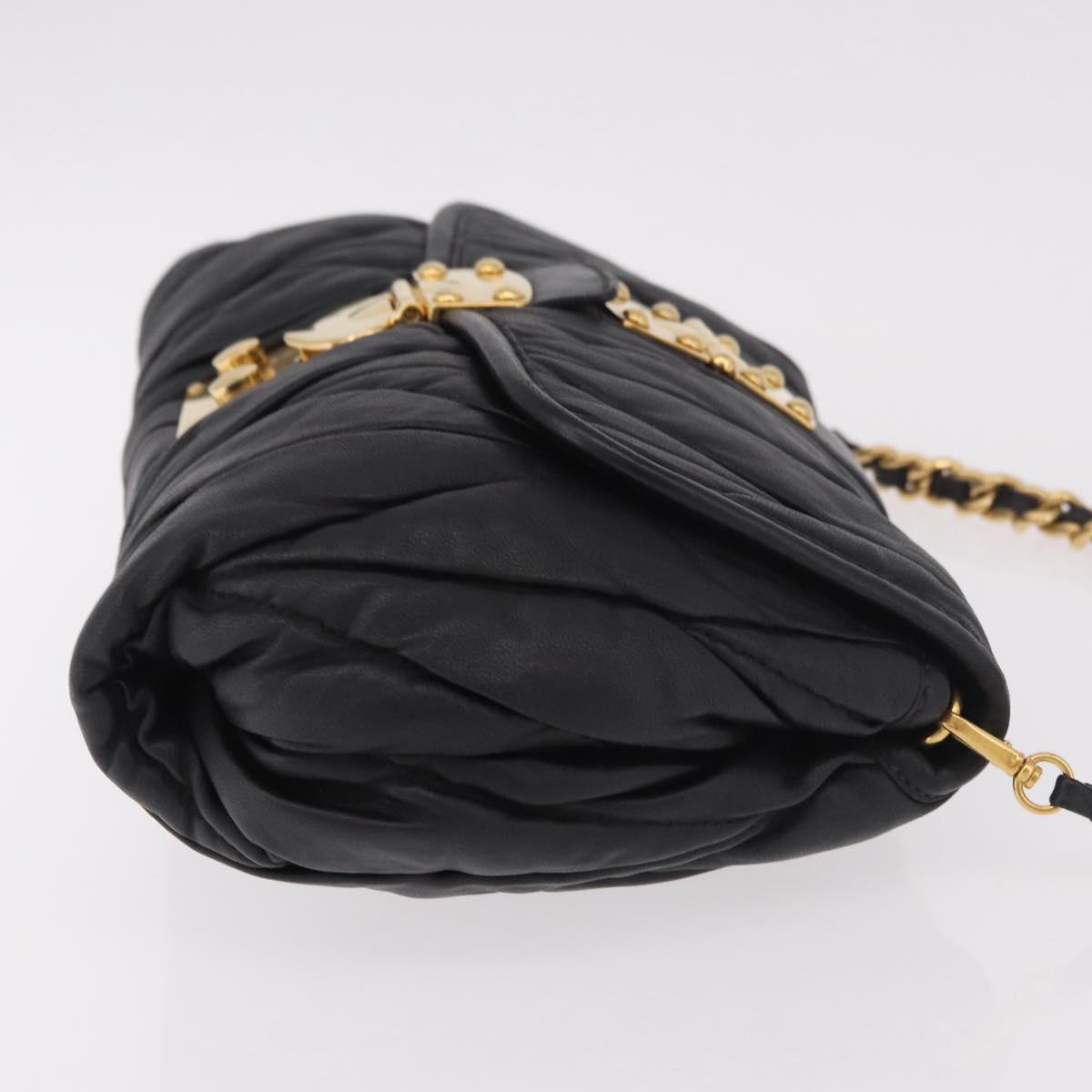 Miu Miu Matelasse Chain Shoulder Bag Leather Black Gold Auth ka4879V