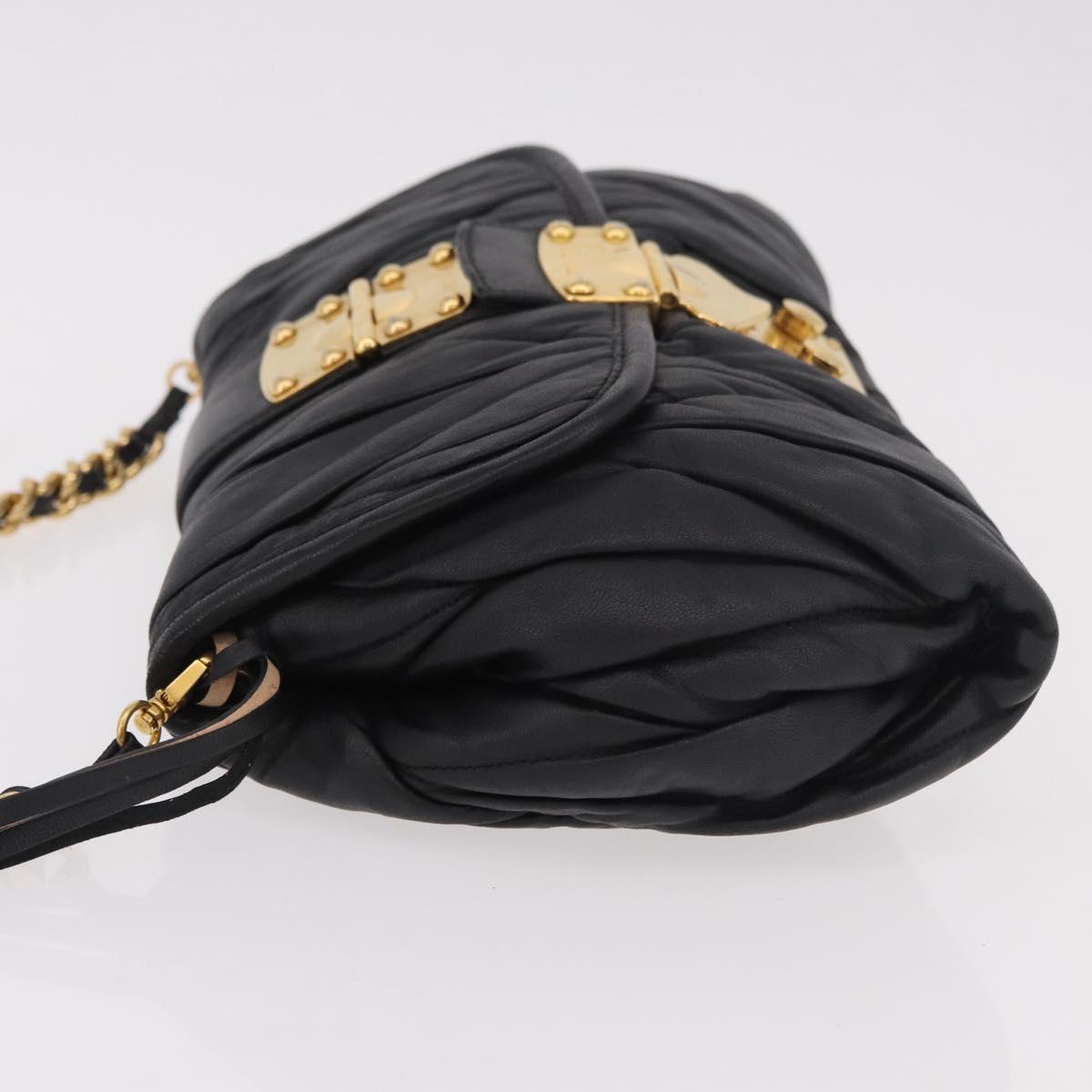 Miu Miu Matelasse Chain Shoulder Bag Leather Black Gold Auth ka4879V