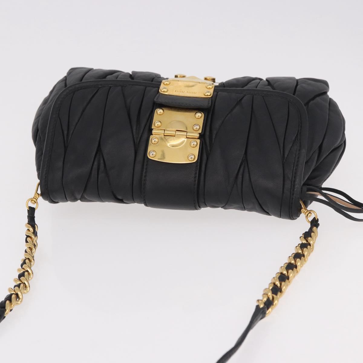 Miu Miu Matelasse Chain Shoulder Bag Leather Black Gold Auth ka4879V