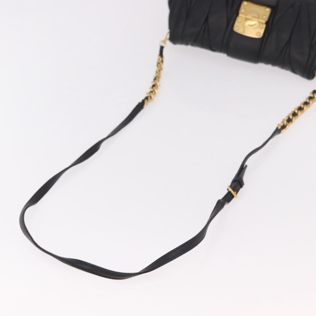 Miu Miu Matelasse Chain Shoulder Bag Leather Black Gold Auth ka4879V