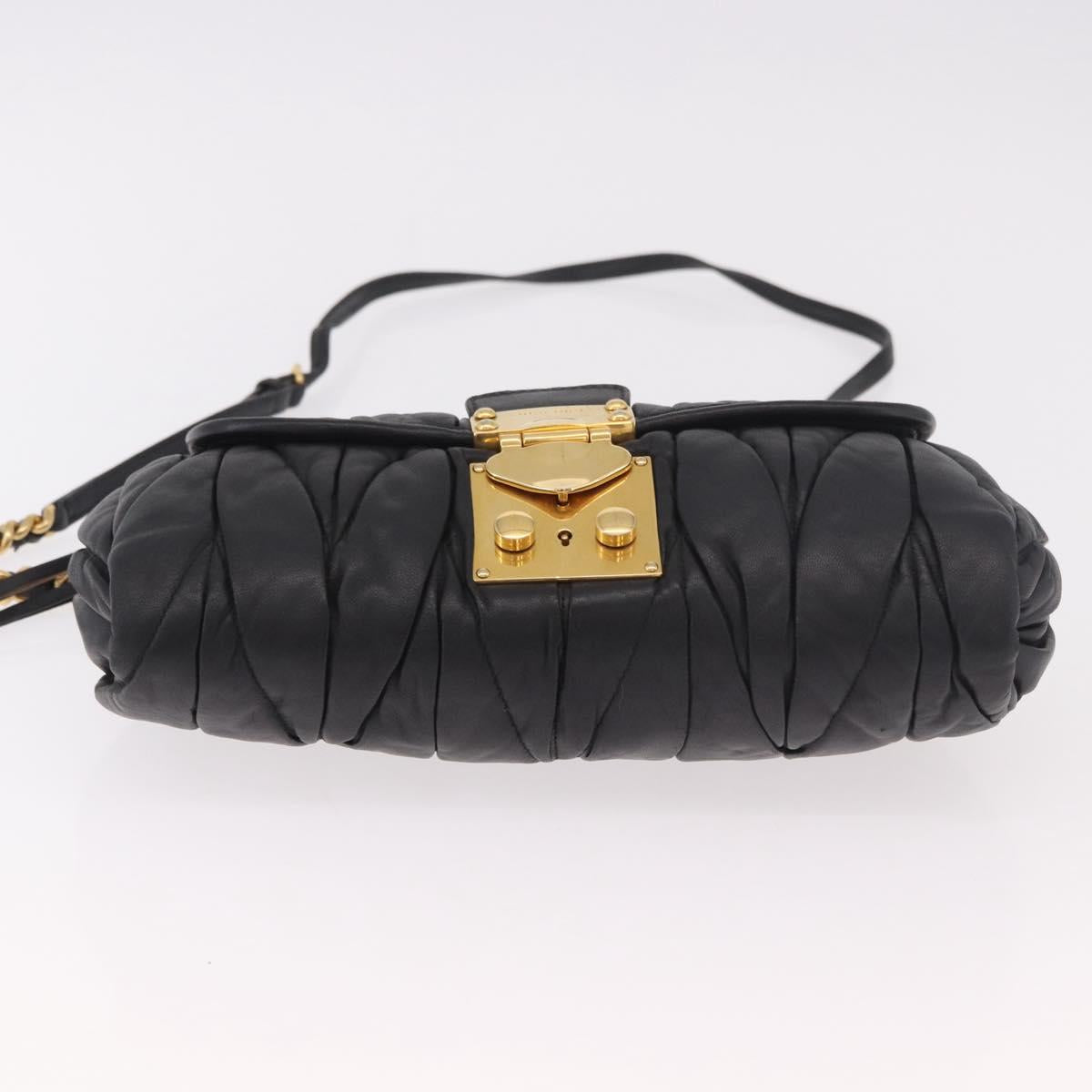 Miu Miu Matelasse Chain Shoulder Bag Leather Black Gold Auth ka4879V