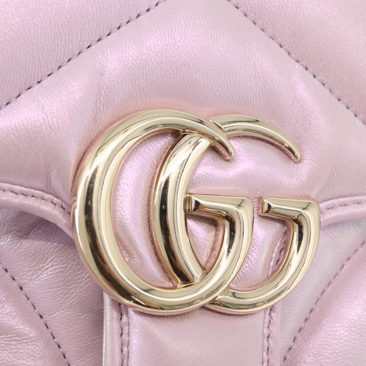 GUCCI GG Marmont Chain Shoulder Bag Leather Pink Gold 739682 Auth ka4883M