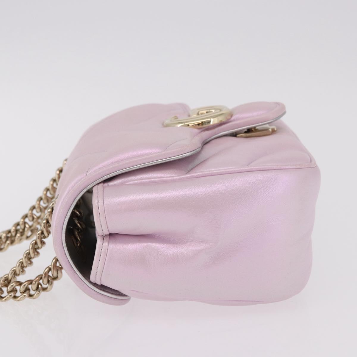 GUCCI GG Marmont Chain Shoulder Bag Leather Pink Gold 739682 Auth ka4883M
