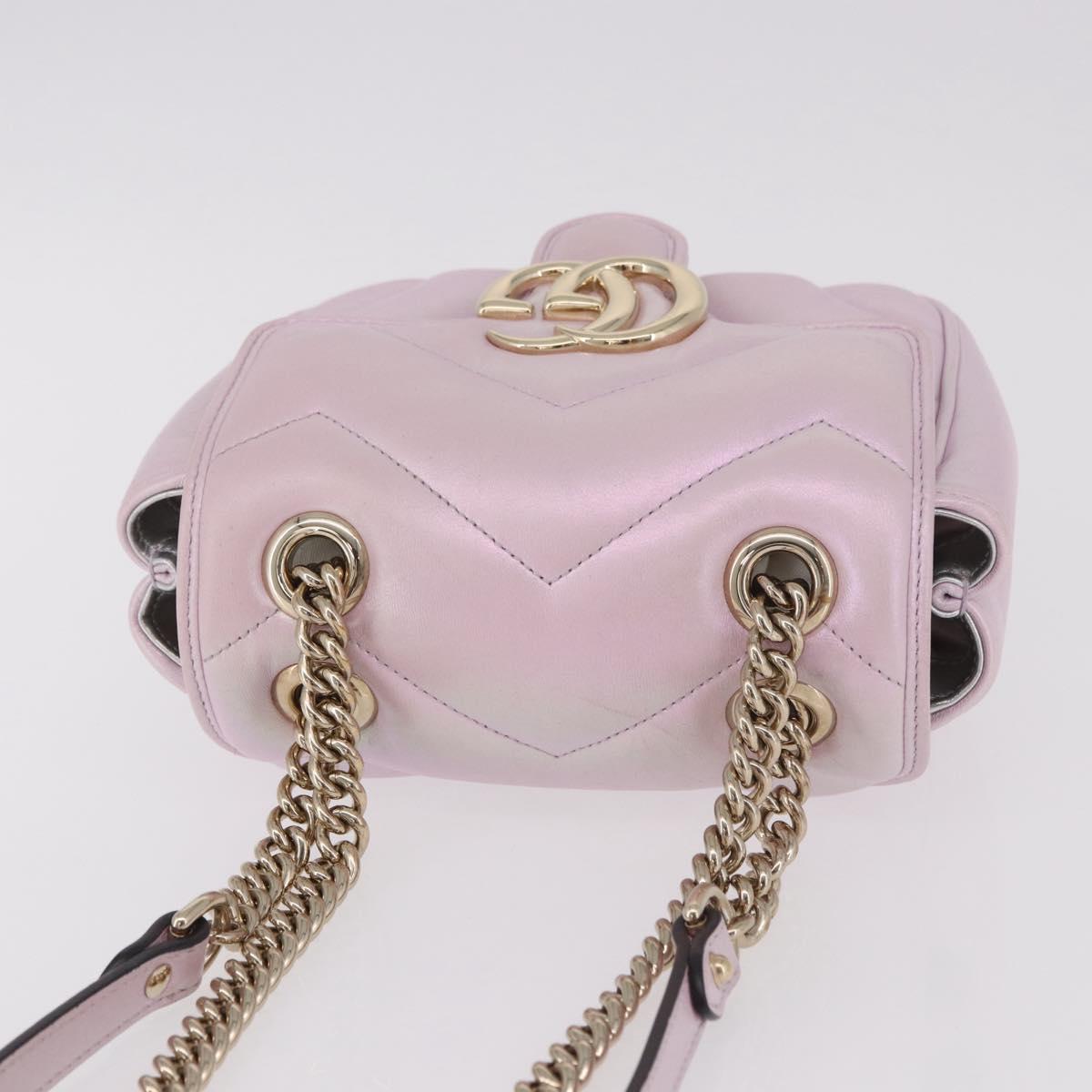 GUCCI GG Marmont Chain Shoulder Bag Leather Pink Gold 739682 Auth ka4883M