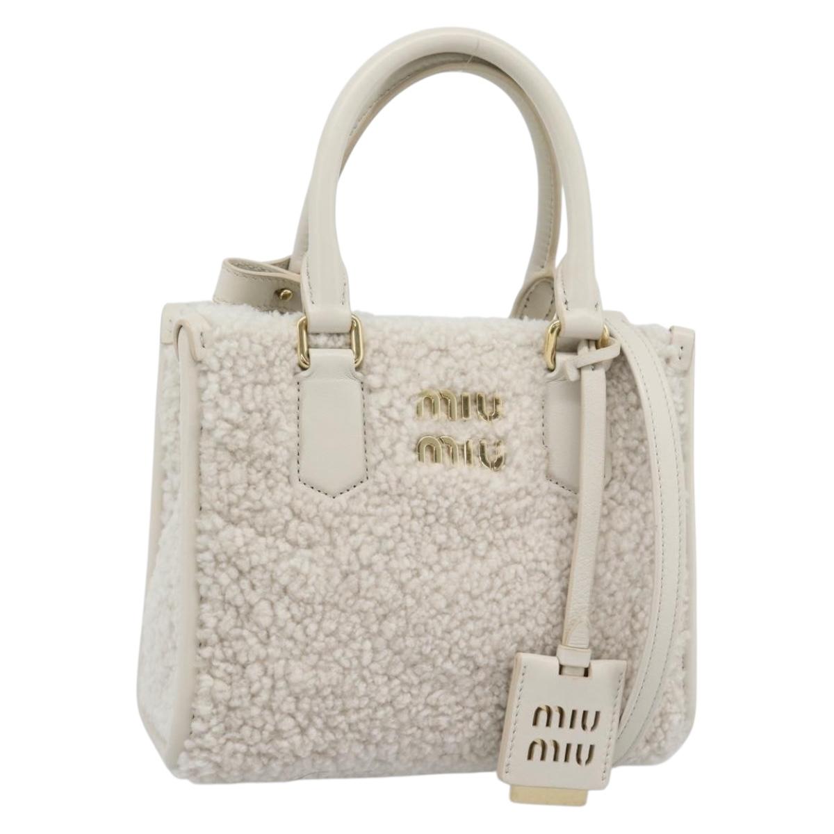 Miu Miu Hand Bag Shearing 2way White Gold Auth ka4884SAM