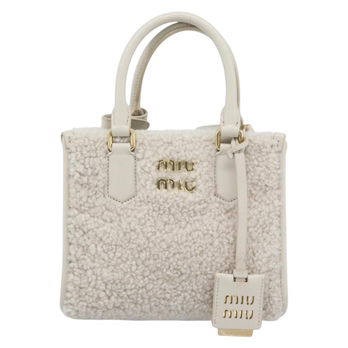 Miu Miu Hand Bag Shearing 2way White Gold Auth ka4884SAM