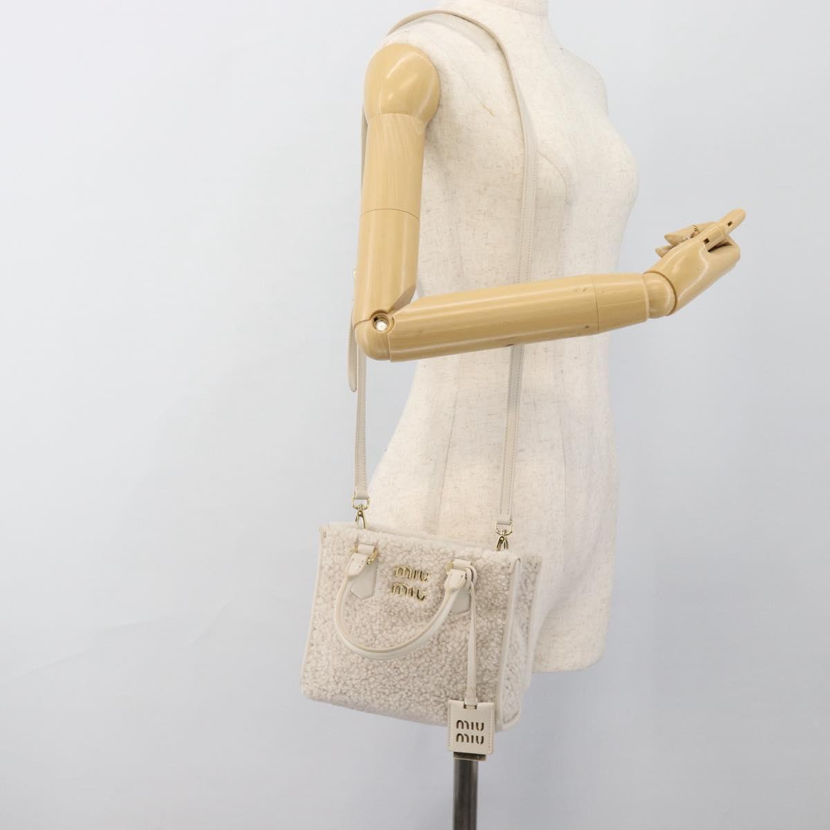 Miu Miu Hand Bag Shearing 2way White Gold Auth ka4884SAM