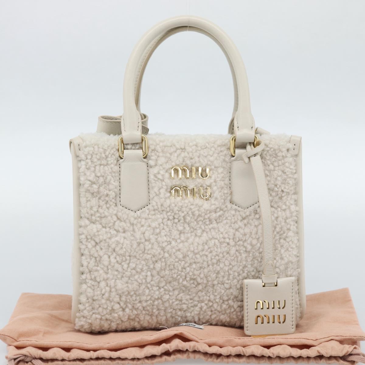 Miu Miu Hand Bag Shearing 2way White Gold Auth ka4884SAM