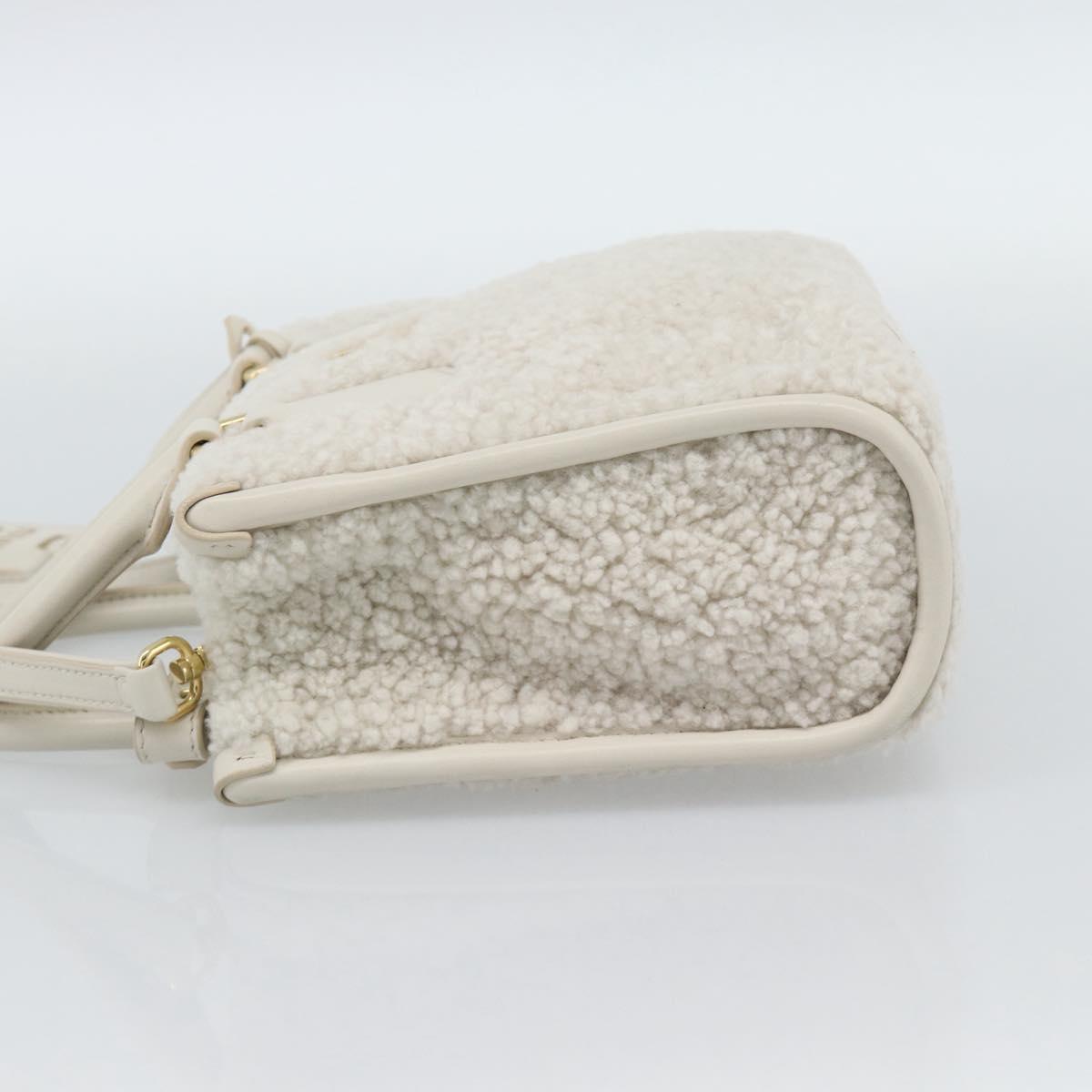 Miu Miu Hand Bag Shearing 2way White Gold Auth ka4884SAM