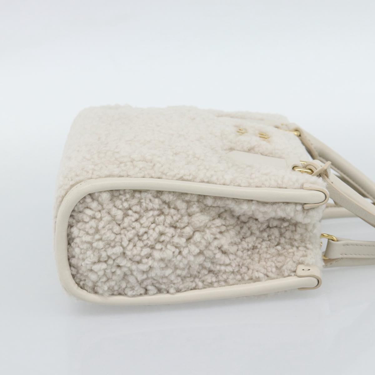 Miu Miu Hand Bag Shearing 2way White Gold Auth ka4884SAM