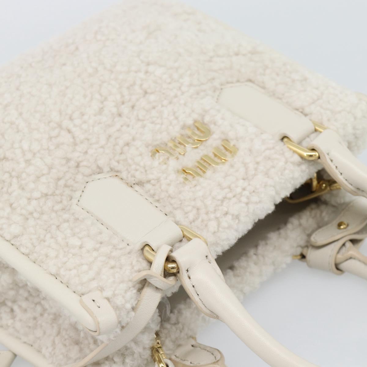 Miu Miu Hand Bag Shearing 2way White Gold Auth ka4884SAM