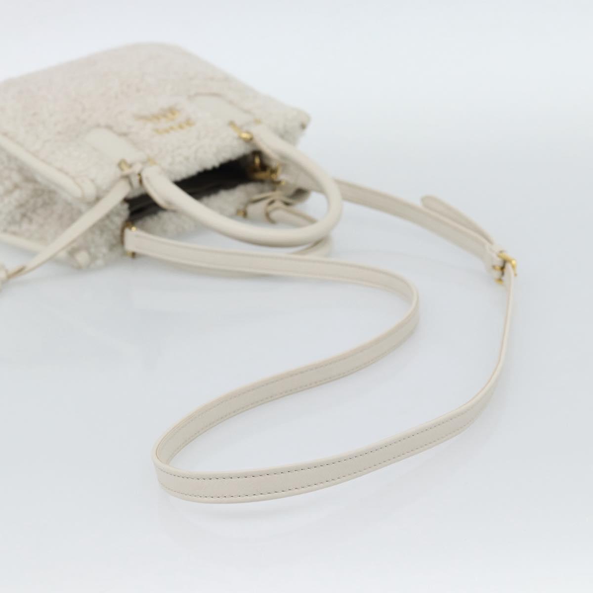 Miu Miu Hand Bag Shearing 2way White Gold Auth ka4884SAM
