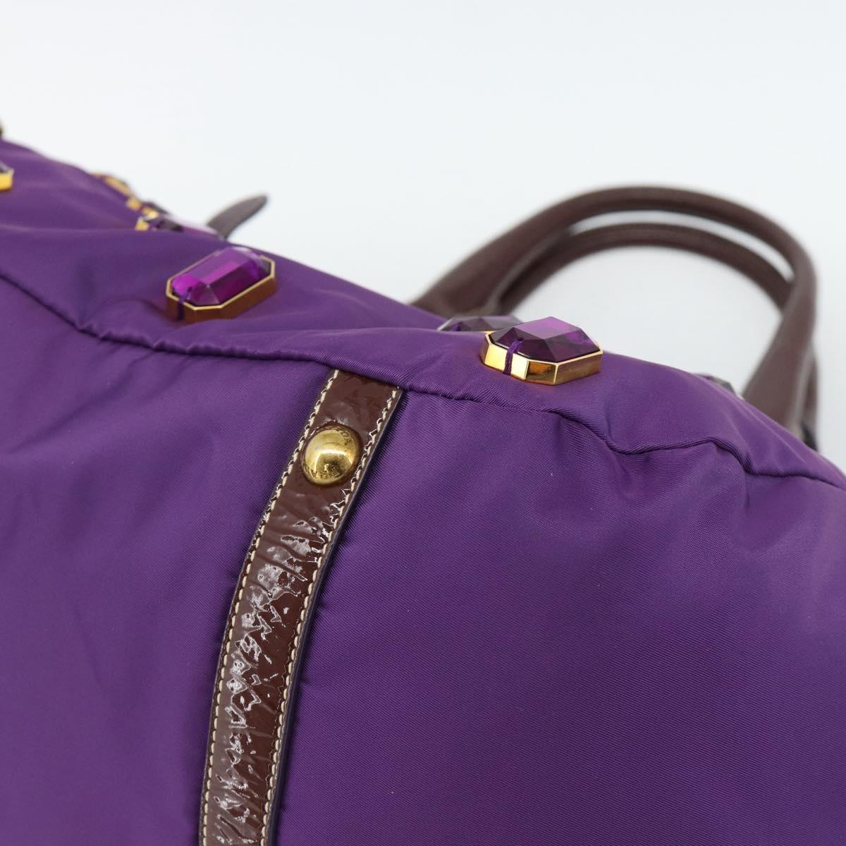PRADA Hand Bag Nylon Purple Gold Auth ka4889A