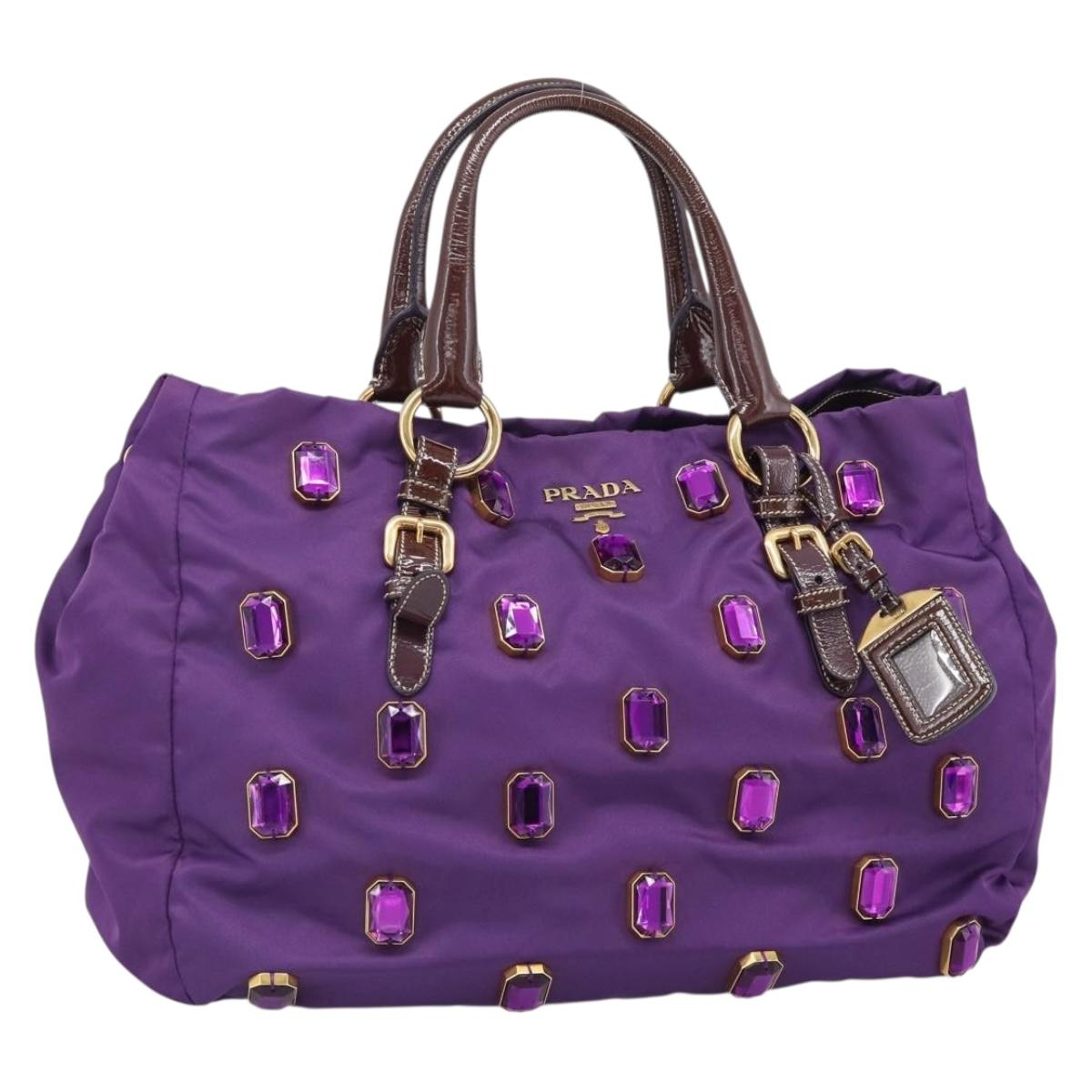 PRADA Hand Bag Nylon Purple Gold Auth ka4889A
