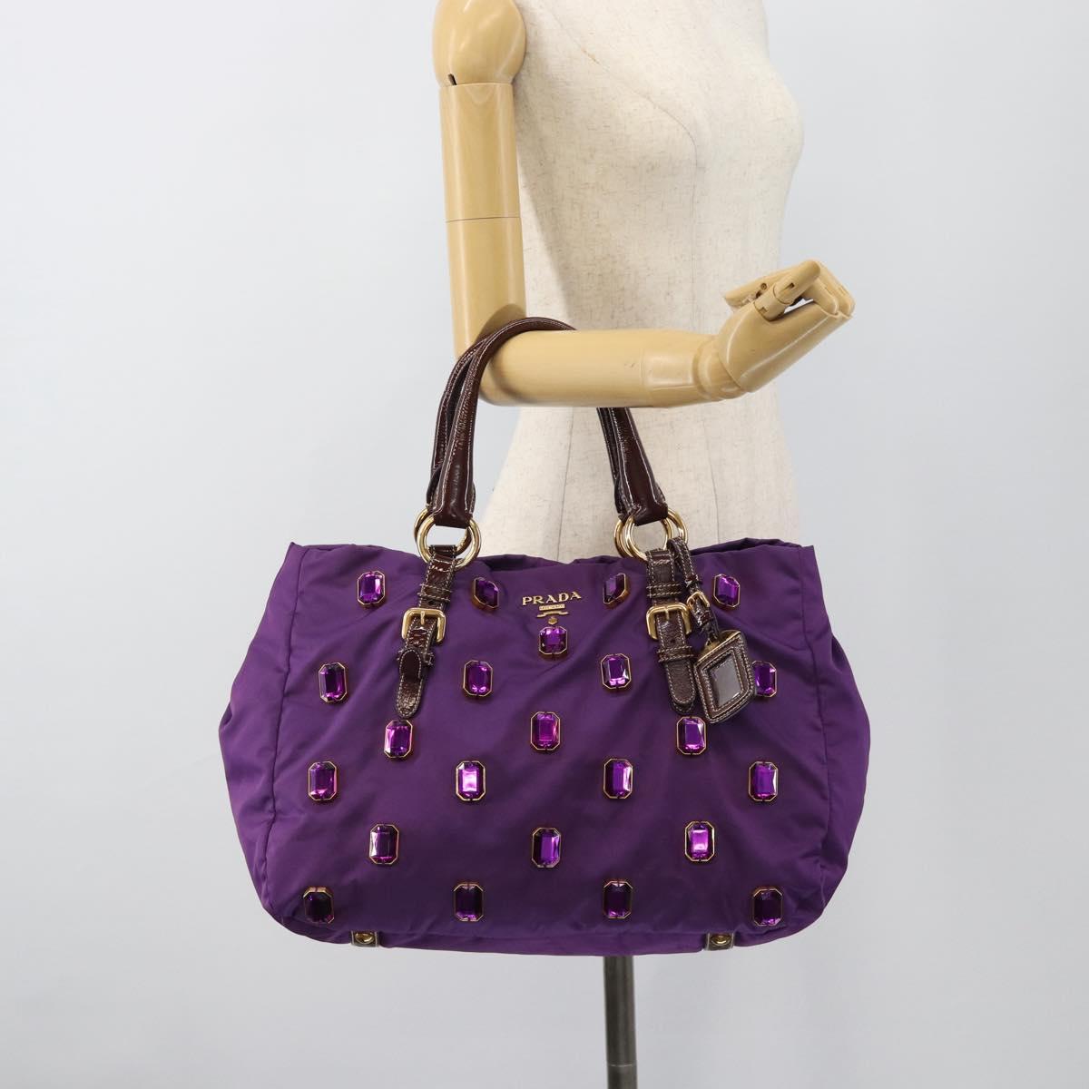 PRADA Hand Bag Nylon Purple Gold Auth ka4889A