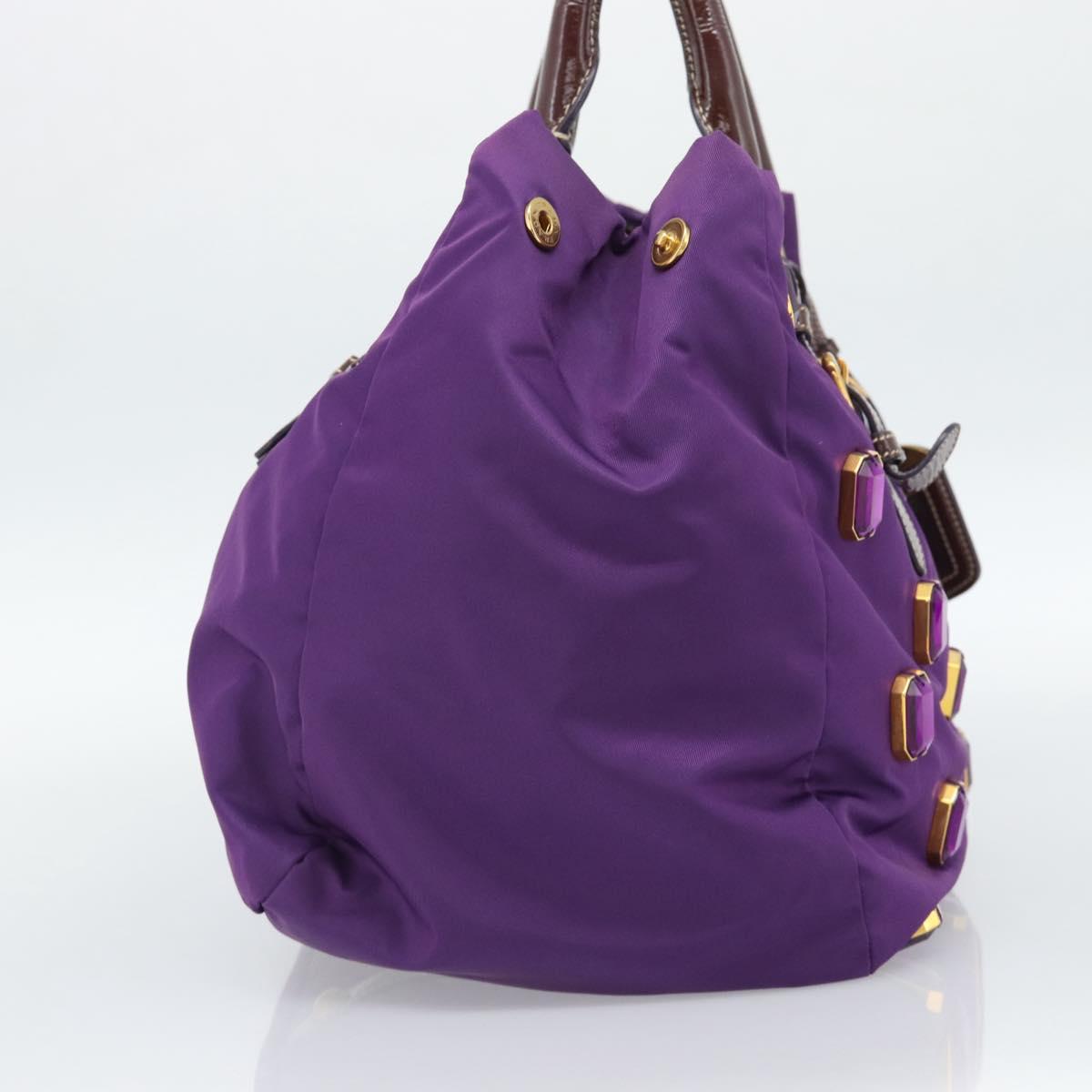 PRADA Hand Bag Nylon Purple Gold Auth ka4889A