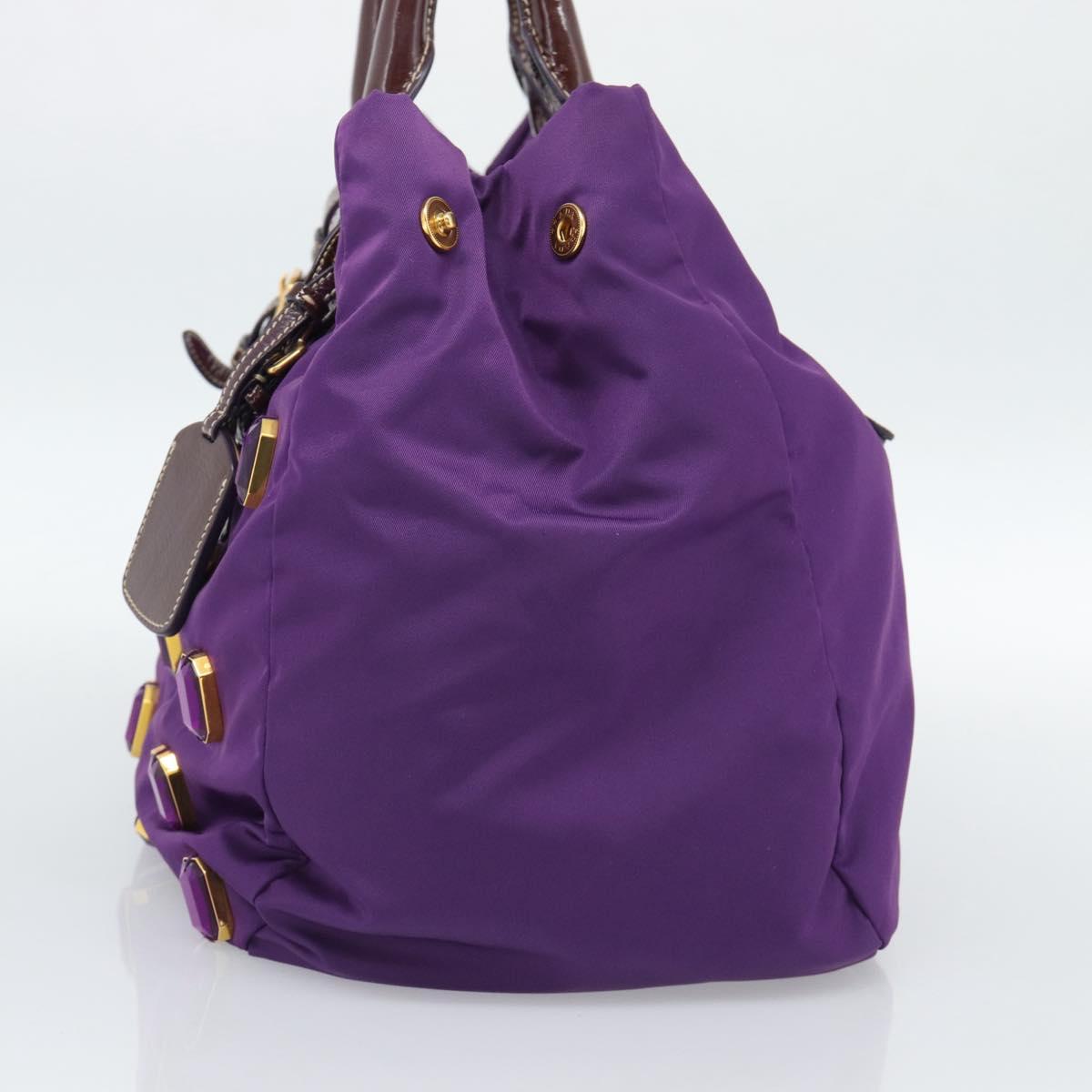 PRADA Hand Bag Nylon Purple Gold Auth ka4889A