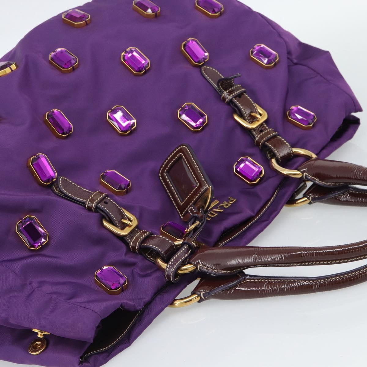 PRADA Hand Bag Nylon Purple Gold Auth ka4889A