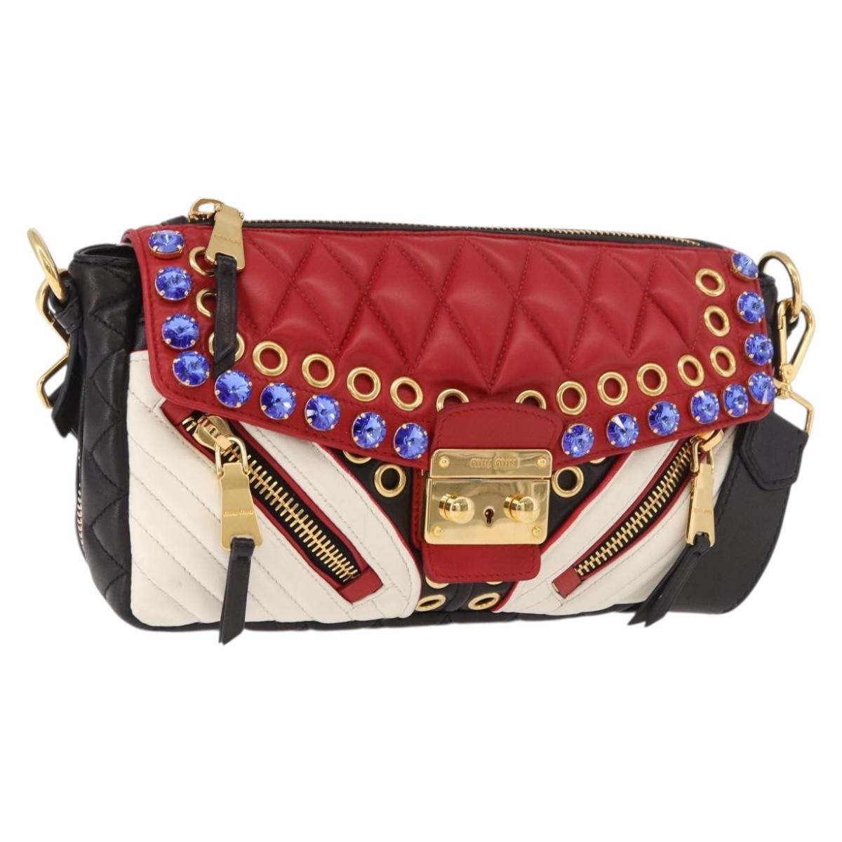 Miu Miu Biker Bag Shoulder Bag Lamb Skin Red Gold Auth ka4894M
