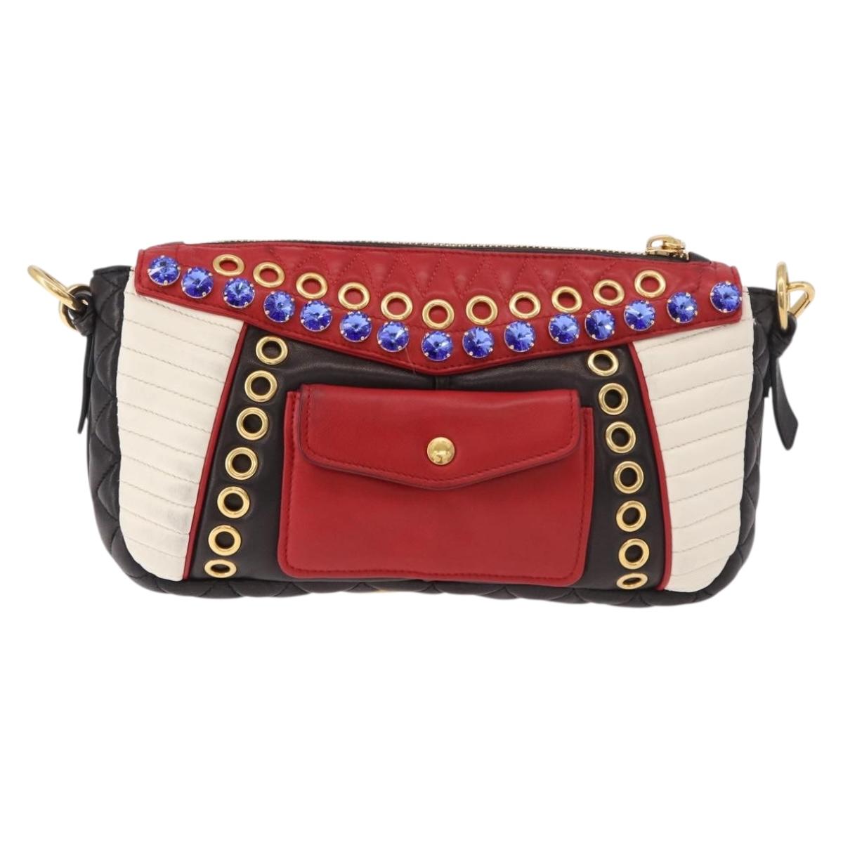 Miu Miu Biker Bag Shoulder Bag Lamb Skin Red Gold Auth ka4894M