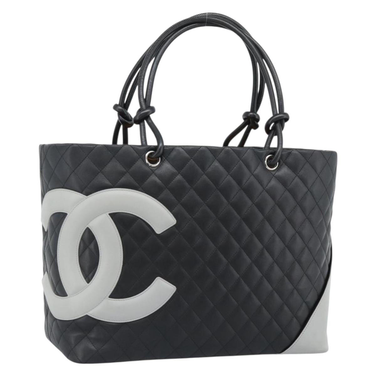 CHANEL Cambon Line Matelasse Tote Bag Leather Black Silver CC Auth ka4895SAM