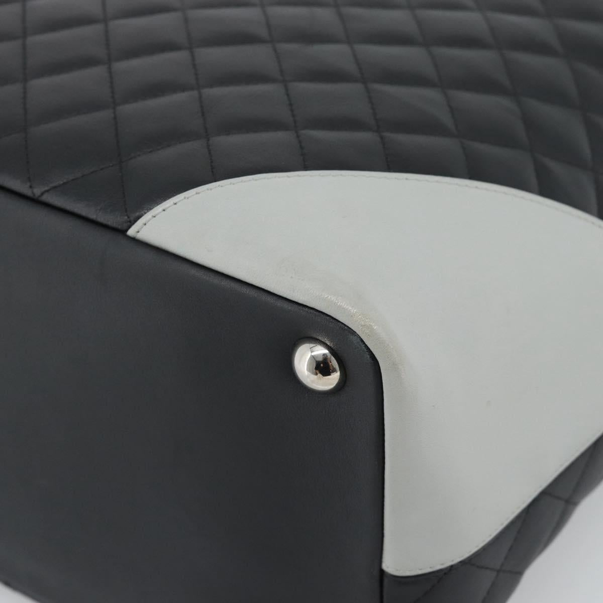 CHANEL Cambon Line Matelasse Tote Bag Leather Black Silver CC Auth ka4895SAM