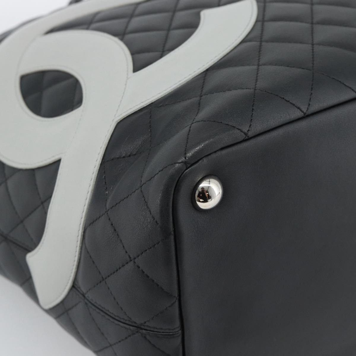 CHANEL Cambon Line Matelasse Tote Bag Leather Black Silver CC Auth ka4895SAM
