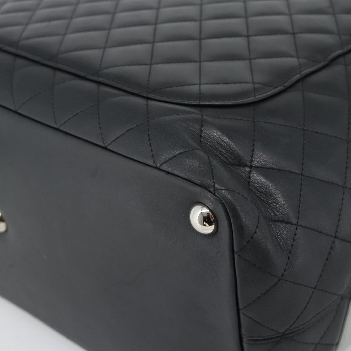 CHANEL Cambon Line Matelasse Tote Bag Leather Black Silver CC Auth ka4895SAM