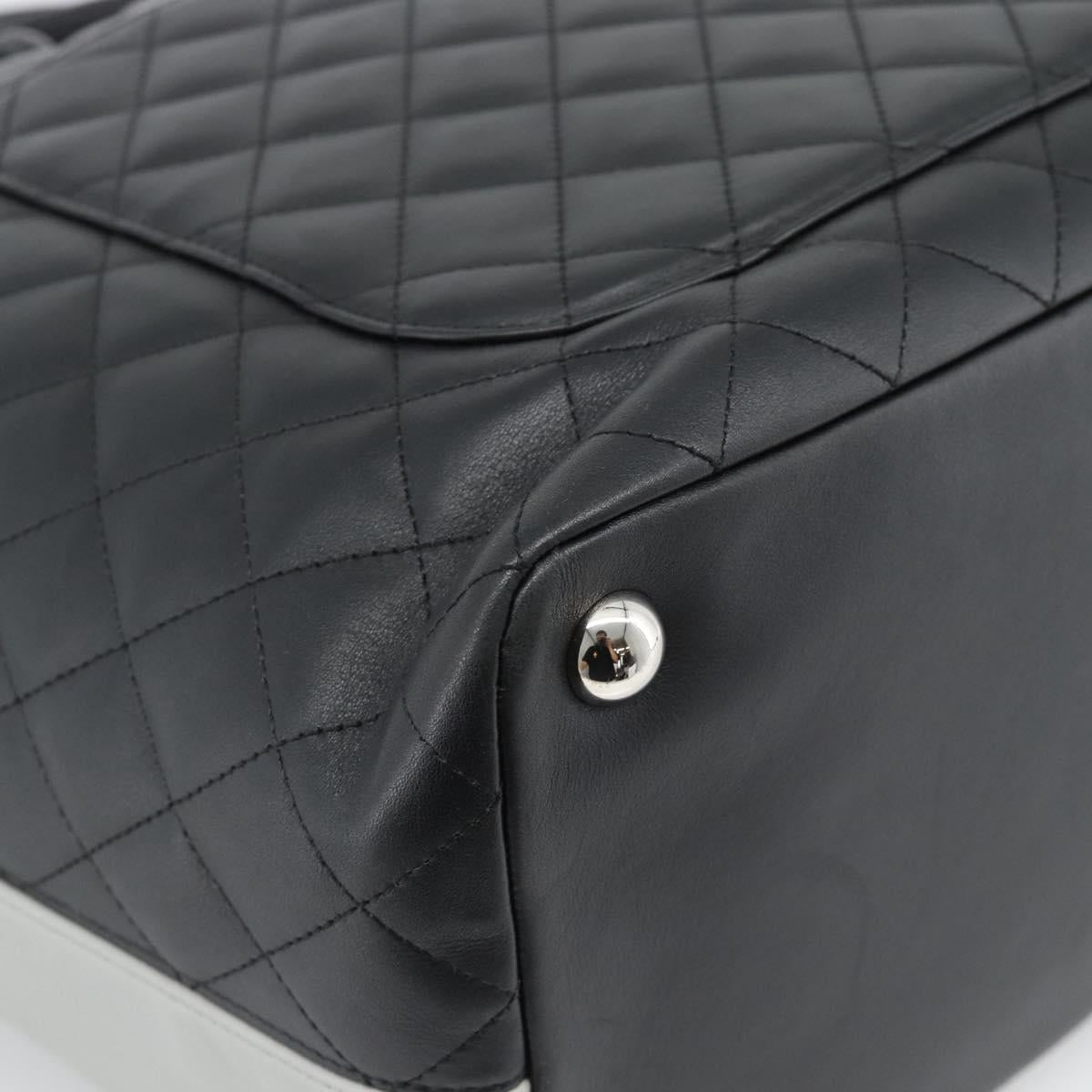 CHANEL Cambon Line Matelasse Tote Bag Leather Black Silver CC Auth ka4895SAM