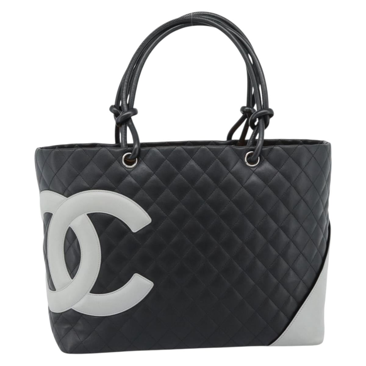CHANEL Cambon Line Matelasse Tote Bag Leather Black Silver CC Auth ka4895SAM