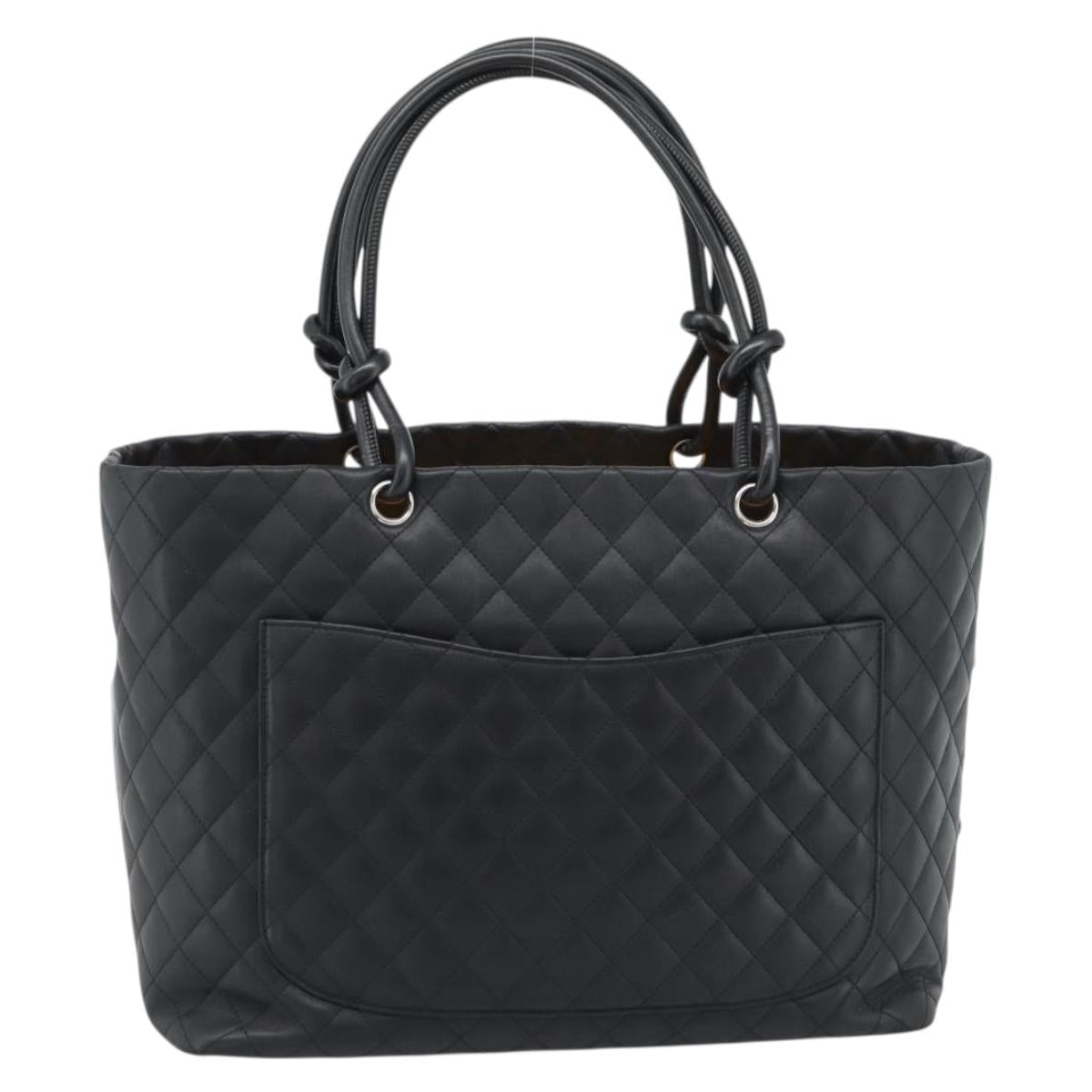 CHANEL Cambon Line Matelasse Tote Bag Leather Black Silver CC Auth ka4895SAM
