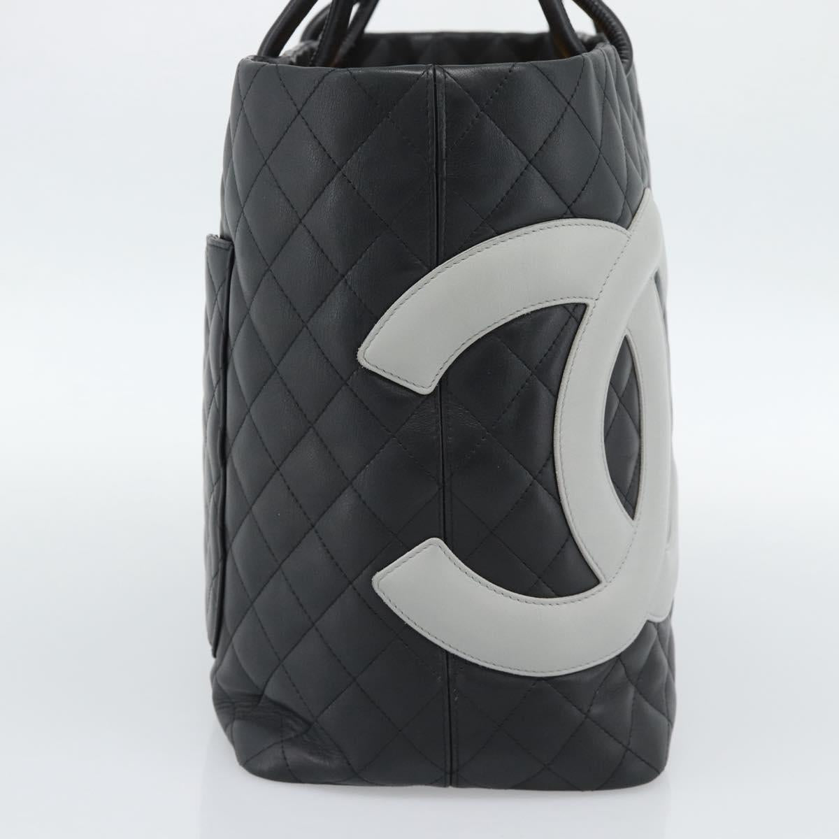 CHANEL Cambon Line Matelasse Tote Bag Leather Black Silver CC Auth ka4895SAM