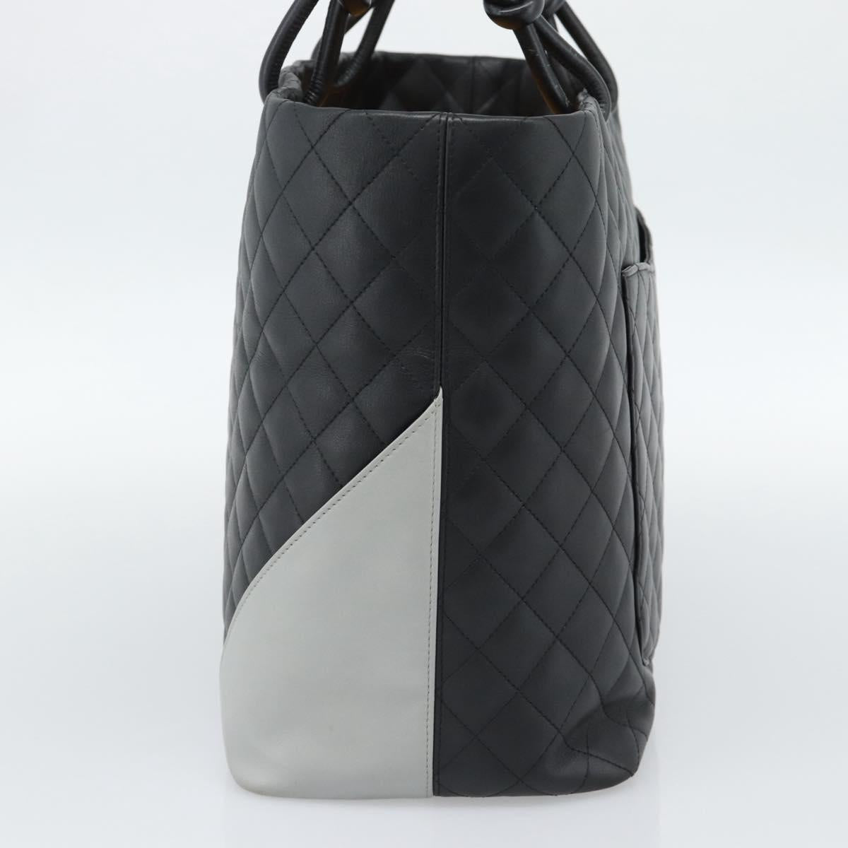 CHANEL Cambon Line Matelasse Tote Bag Leather Black Silver CC Auth ka4895SAM