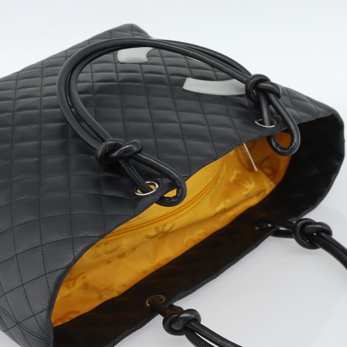 CHANEL Cambon Line Matelasse Tote Bag Leather Black Silver CC Auth ka4895SAM