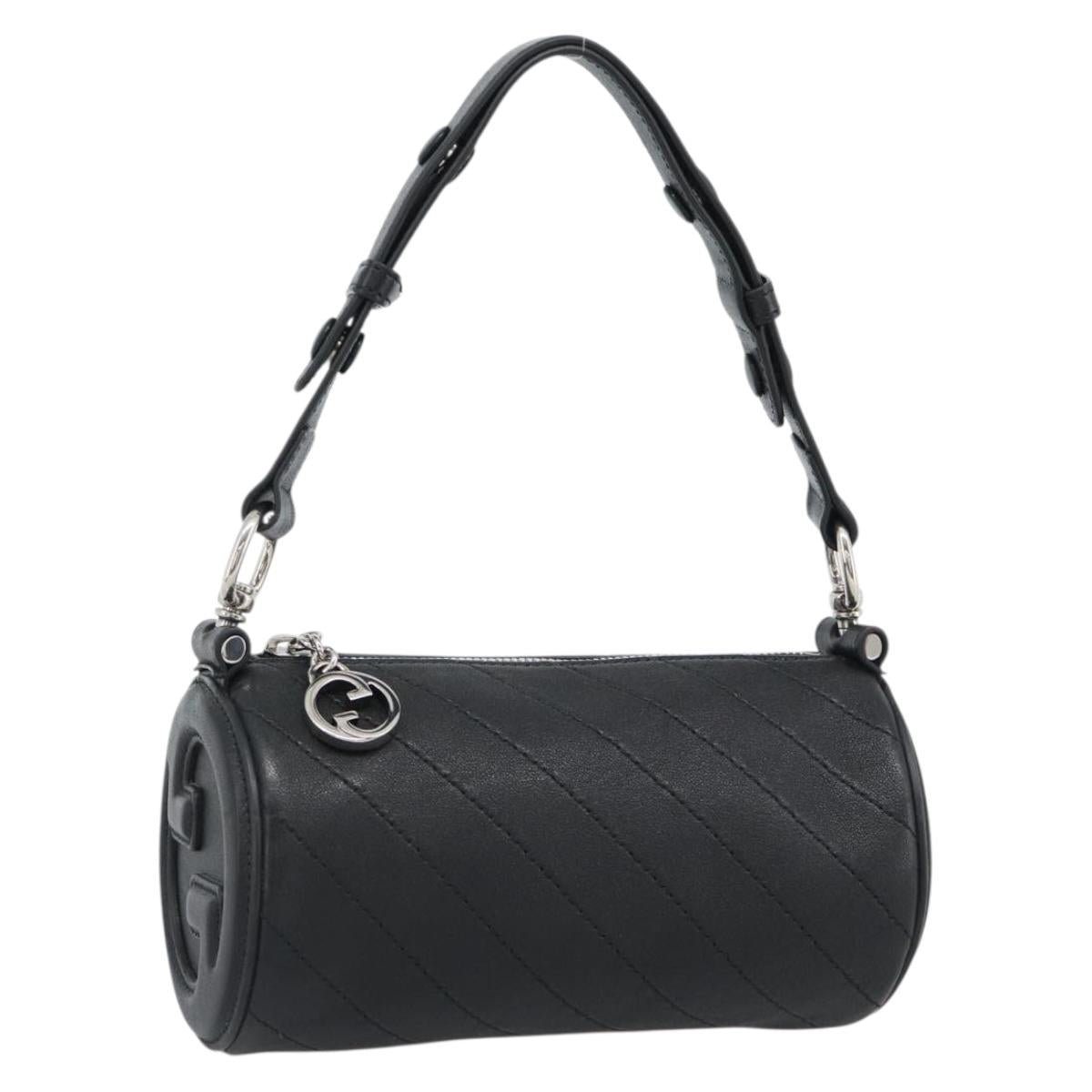 GUCCI Shoulder Bag Leather Black Silver Auth ka4898V