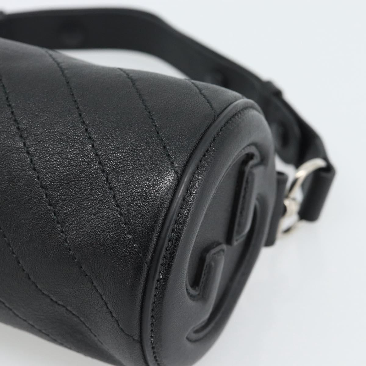 GUCCI Shoulder Bag Leather Black Silver Auth ka4898V