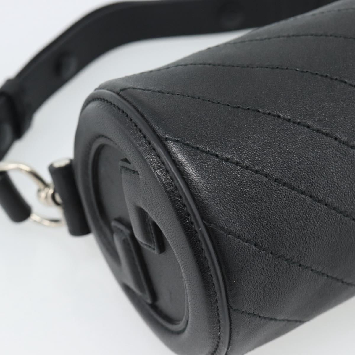 GUCCI Shoulder Bag Leather Black Silver Auth ka4898V