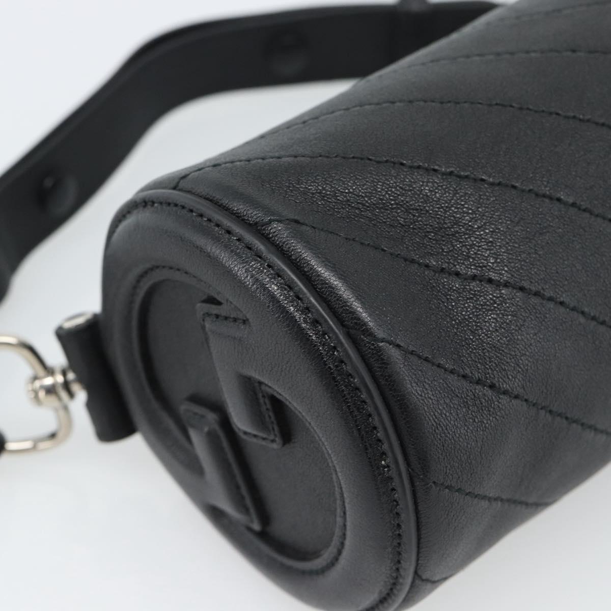 GUCCI Shoulder Bag Leather Black Silver Auth ka4898V