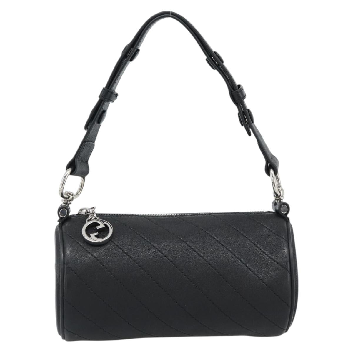 GUCCI Shoulder Bag Leather Black Silver Auth ka4898V