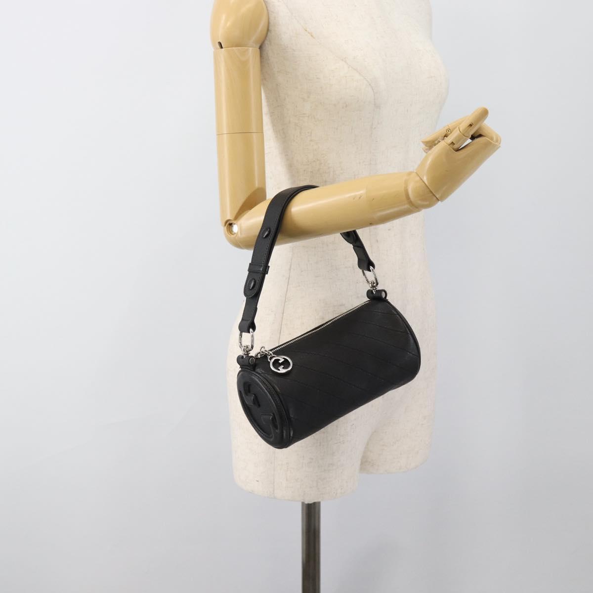 GUCCI Shoulder Bag Leather Black Silver Auth ka4898V