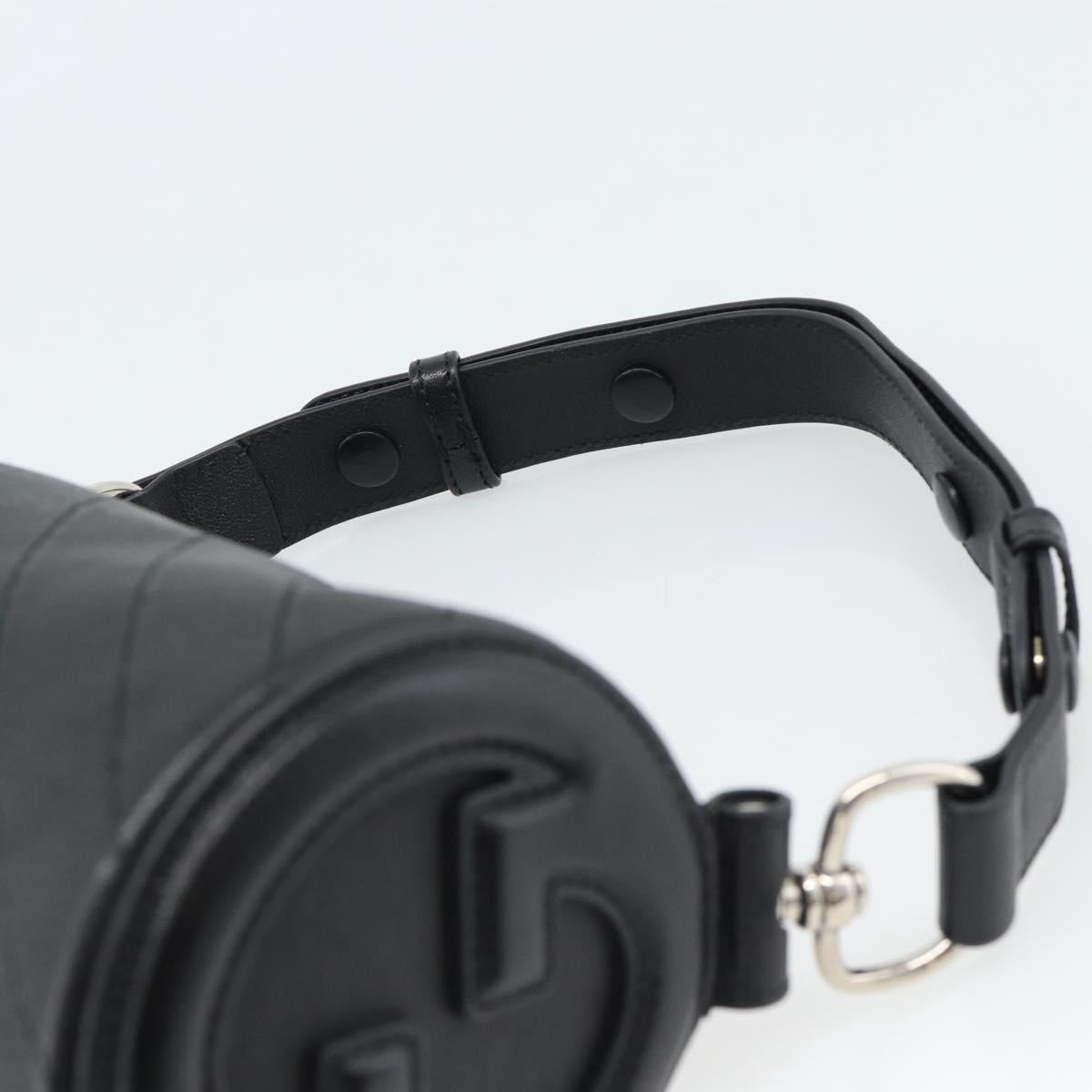 GUCCI Shoulder Bag Leather Black Silver Auth ka4898V